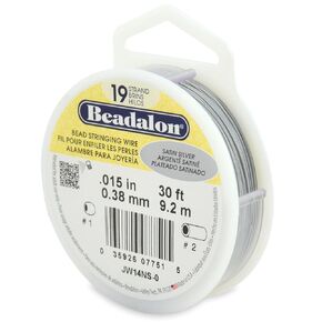 Beadalon 19 Strand Stainless Steel Bead Stringing Wire.015 in (0.38 mm), Satin Silver, 30 ft (9.2 m)