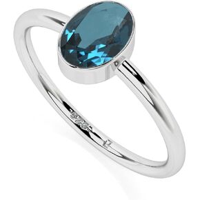 Natural London Blue Topaz Stackable Ring for Women in Sterling Silver, November Birthstone Jewelry Gifts for Her (Round, Oval, Pear)