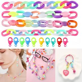 520PCS Acrylic Linking Rings, Link Connectors, Assorted Color Open Link Rings, with 10pcs Plastic Lobster Claw Clasps, for DIY Jewelry Making, Purse Eyeglass Jean Pocket Chain Lanyard