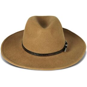 Lucky Brand Women Wool Felt Fabric Wide Brim Boater Adjustable Hat (One Size Fits Most), Ranger w/Buckle-Whiskey