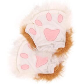 1 Pair of Furry Fur Cat Gloves, Kawaii Fluffy Adult Animal Paw Gloves Fingerless Gloves Plush Gloves for Cosplay Party Costume Performance Accessories, Brown