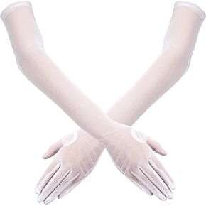Lace Gloves White Tulle Gloves Long Elbow Sheer Stretchy Gloves Elegant Bridal Gloves Formal Dance Lace Gloves for Women Dress Costume Accessories Halloween Wedding Opera Tea Party Cosplay Dinner Prom