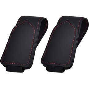 2 Packs Sunglasses Holders for Car Visor - Magnetic Leather Glasses Eyeglass Holder and Ticket Card Clip - Car Visor Accessories for Woman Man (Black)
