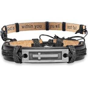 Engraved Leather Adjustable Bracelet for Men & Teens, Confirmation Inspirational Christian Gifts for Teenagers
