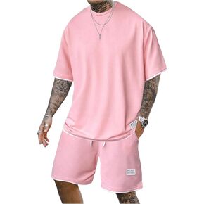 Men's 2 Piece Outfits Letter Short Sleeve Crewneck T Shirt and Drawstring Shorts Set Tracksuit