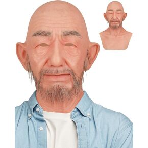 KUMIHO Realistic Silicone Old Man Mask with Beard Human Face Grandpa Disguise Head Mask for Cosplay Halloween Performance