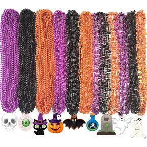 100Pcs Halloween Bead Necklaces Bulk In Multiple-Shapes, Purple Orange Black Beads Necklaces With Pumpkin Ghost Pendants For Halloween Party Favors, Halloween Party Decoration