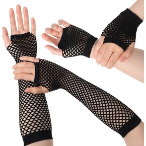 Giantree 2 Pairs Fishnet Gloves Fingerless For Women, 80s Fishnet Gloves Fishnet Arm Sleeves for Halloween Theme Party