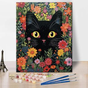 Rebotipy Black Cat Paint by Numbers for Adult Beginners Paint by Number Artwork Easy DIY Painting Art Animal Paint by Numbers Decor Modern Living Room Bedroom Home Wall Canvas Art Decor 16x20 Inch