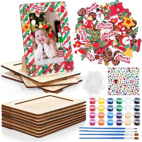 12 حزمة إطار صورة عيد الميلاد لوحة فنية عدة إطار صور خشبي مجمد لصورة مقاس 4 × 6 بوصة مع 100 ملصق ملصقات حجر الراين 4 فرش مجموعة للطلاء والتزيين بنفسك in Kuwait