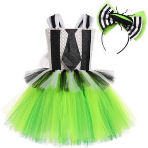 فستان تول مخطط باللونين الأسود والأبيض للفتيات مع مجموعة عصابة رأس لباس الهالوين للأطفال الصغار in Kuwait