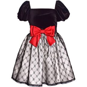 Bonnie Jean Girls 7-16 Red Black Puff Sleeve Holiday Christmas Dress