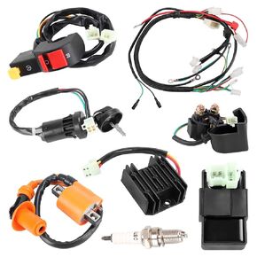 CDI Ignition Coil Switch Full Electrics Wiring Harness Solenoid Relay Spark Plug Rectifier Start Button Plug kit for 150CC 200CC 250CC 4 Stroke 4 Wheeler ATV Quad Dirt Bike Buggy Go Kart Taotao Kazuma
