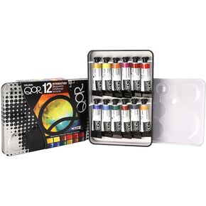 QoR Introductory 12 Set by GOLDEN, 12 x 5 ml tubes, Professional Watercolor Paint Set