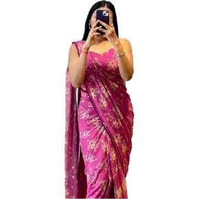 Women's Georgette Digital Printed Ready To Wear one Minute Saree With Unstitched Blouse Piece
