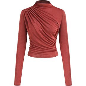 CIDER Stand Collar Ruched Long Sleeve Tee