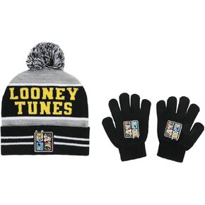 Looney Tunes Striped Youth Pom Beanie and Gloves Set Multicolored
