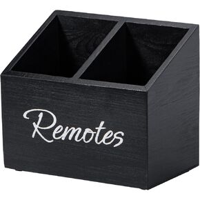 Yeeco Wooden TV Remote Holder, Remote Control Holder for Table, Wood Media Remote Controller Caddy Organizer Storage Case for Living Room Nightstand Desktop 2 Compartments Black 6.5"x3.7"x5.5"