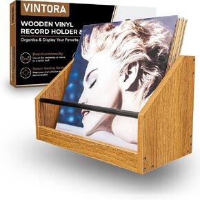 Wooden Vinyl Record Holder - Freestanding Vinyl Record Storage or Vinyl Record Wall Mount Vinyl Shelf - Retro Style Vinyl Record Wall Display - Vinyl Record Organizer for 50 x 12 Inch Records