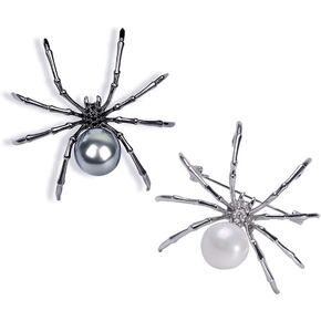 Gothic Halloween Spider Brooch Pins Set Micro Pave Polished Mother of Pearl Body Head Crystal for Women Mother Halloween Costume Party Decoration Accessories Gift
