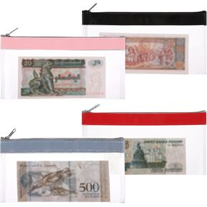 4pcs Money Bags with Zipper, 8.2x4.3 Inch Cash Envelopes, Zipper Transparent Envelopes, Clear Money Envelopes for Cash Checks Invoices Organizing, Multi-Purpose Check Wallet