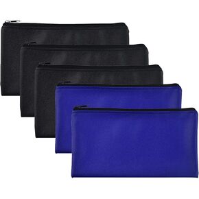 Bank Bag,5 Pack Leatherette Security Deposit Bags Utility Zipper Bags for Tools, Cash Money,Check Wallet,Cosmetics,11x6 inch