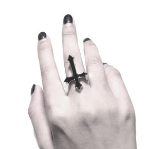 Cross Open Ring for Women Gothic Black Cross Stackable Ring Adjustable Statement Band Ring Religious Faith Jewelry for Girls