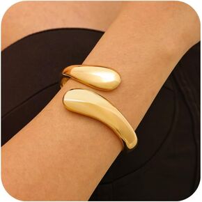 Gold Bangle for Women Chunky Cuff Bracelet Thick 18K Gold Plated Bangle Bracelets Set Open Teardrop Bangle Trendy Wide Wire Irregular Minimalist Bangle Jewelry