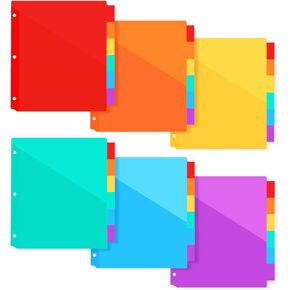30Pack/5 Sets Plastic Dividers with 2 Pockets, 3-Ring Binder Dividers with Pockets for 3 Ring Binders, Pocket Dividers with tabs, Cute Dividers 3 Hole Punch Pastel Dividers for Office
