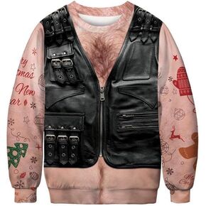 Mens Ugly Christmas Sweater Funny 3D Muscles Print Xmas Pullover Sweathirts Jumpers S-XXL