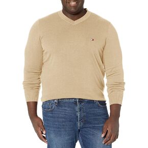 Tommy Hilfiger Men's Big and Tall Essential Long Sleeve Cotton V-neck Pullover Sweater