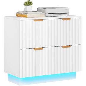 YITAHOME 2 Drawer File Cabinet with Led Light, Modern Filing Cabinet, Large Lateral File Cabinet for Home Office, White