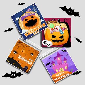 Artby7 100 Pack 4''x4'' Halloween Treat Bags for Candy or Cookies, Self Adhesive Small Candy Snake Goodie Bags for Halloween Party Favor and Gift Packing, Trick or Treat Bags