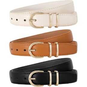 JASGOOD 3 Pack Women Leather Belt for Jeans Pants Gold Buckle Ladies Leather Belt