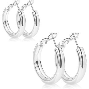 2 Pairs Chunky Gold Hoop Earrings for Women Thick Gold Hoop Earrings 14K Gold Plated Hypoallergenic Stainless Steel Earrings Set Jewelry Gifts for Women