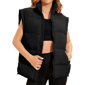 Polu Womens Puffer Vests Oversized Outerwear Vests Stand Collar Sleeveless Padded Down Jackets with Pockets