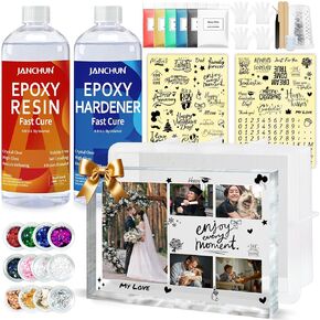 JANCHUN Resin Picture Frames Craft Kit, 16oz Resin Kit and Molds Complete Set with Photo Frame Word Stickers Gift for Couples, Family, Friends, Birthday, Graduation, Baby, Wedding, Back to School