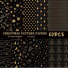 MIAHART 60 Pieces Merry Christmas Pattern Paper Set 10 Designs Festival Craft Paper for Card Making Scrapbook (Red & White, A5)