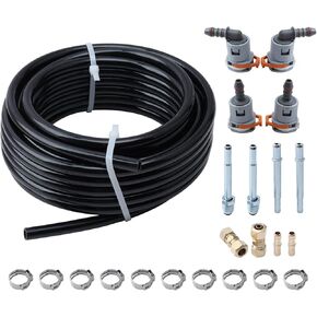 3/8" Nylon Fuel Line Tubing Kit - Includes 90° & Straight Quick Disconnects, Compression Unions, and GM Connectors Durable, High-Performance Tubing for Fuel System Repairs and Upgrades