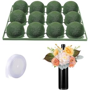 12 قطعة من حامل الإسفنج الزهري الصغير مع لفة واحدة من شريط الزهور الأبيض ورغوة الزهور المستديرة للزهور الطازجة ومستلزمات ترتيب الزهور ورغوة الزهور الخضراء لتزيين زجاجة نبيذ الزفاف in Kuwait
