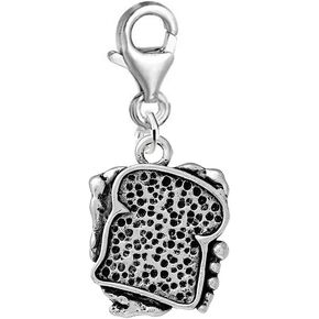 Sexy Sparkles Charm for Bracelet or Necklace – Lunch Sandwich Clip-On Pendant, Zinc Metal Alloy, with Lobster Clasp, 18mm x 15mm
