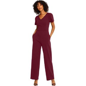Maggy London womens V-neck Short Sleeve Jumpsuit