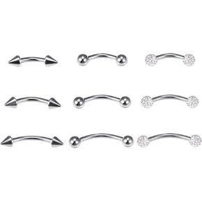 Dyknasz Eyebrow Piercing Jewelry Surgical Steel Curved Barbell Tiny Eyebrow Ring Vertical Labret Lip Jewelry Ear Rook Small Belly Button Ring for Women Men 16g Bar 6mm/8mm/10mm