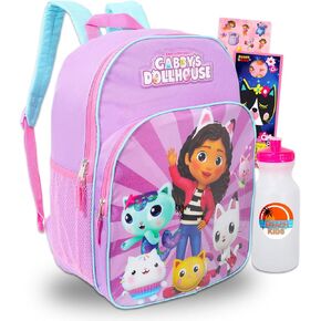 DreamWorks Gabby's Dollhouse Backpack for Kids - Bundle with 16" Gabby's Dollhouse School Backpack Plus Water Bottle, Stickers, More | Gabby's Dollhouse School Bag for Girls Set