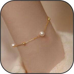 Pearl Bracelet Dainty Gold Pearl Bracelet White Faux Pearl Bracelet Charm Bracelet for Wedding Jewelry Gifts