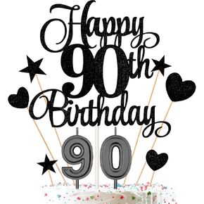 90th Birthday Cake Decorations Set Include 90th Birthday Candles Numeral 90 Cake Candles and Happy 90th Birthday Cake Toppers with Heart Star Cupcake Picks for Birthday Party (Rose Gold Series)