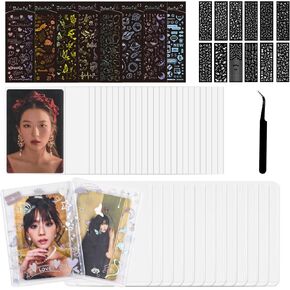 Baskiss 85 Pack Kpop Photocard Holders and Stickers Deco Kit, 15 Hard Toploaders, 50 Ultra Thick Sleeves and 20 Holographic Stickers with a Tweezer for Binder Album Scrapbooking Top Loader