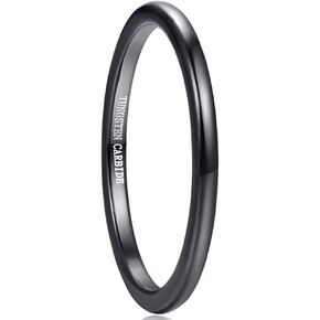 Vakki 2mm Tungsten Rings for Men Women Black/Blue/Silver/Rose Gold/Matte Silver-Blue Stackable Slim Wedding Bands Size 5-12