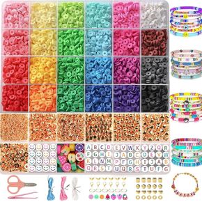 CasaCulina 6000 PCS Clay Beads Bracelet Making Kit, 24Colors Flat Preppy Polymer Heishi Beads with Charms for Friendship Bracelet Jewelry Making kit, DIY Arts and Christmas Crafts Gifts