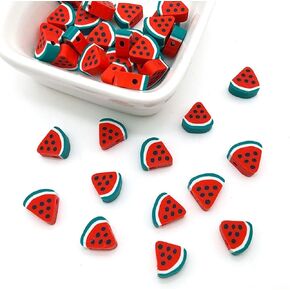 100 Pcs Watermelon Mixed Clay Beads Handmade Jewelry Loose Beads Polymer Clay Charms Flat Spacer Beads Necklace Earring Making Beads with Hole for DIY Crafts, Beading Supplies
